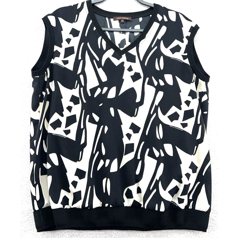 Adolfo Dominguez Sweater Vest Mens 44 Black/White Abstract Sleeveless